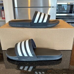 adidas | Shoes | Adidas Black Slides With White Stripes Super Cush Mens Size  1 | Poshmark
